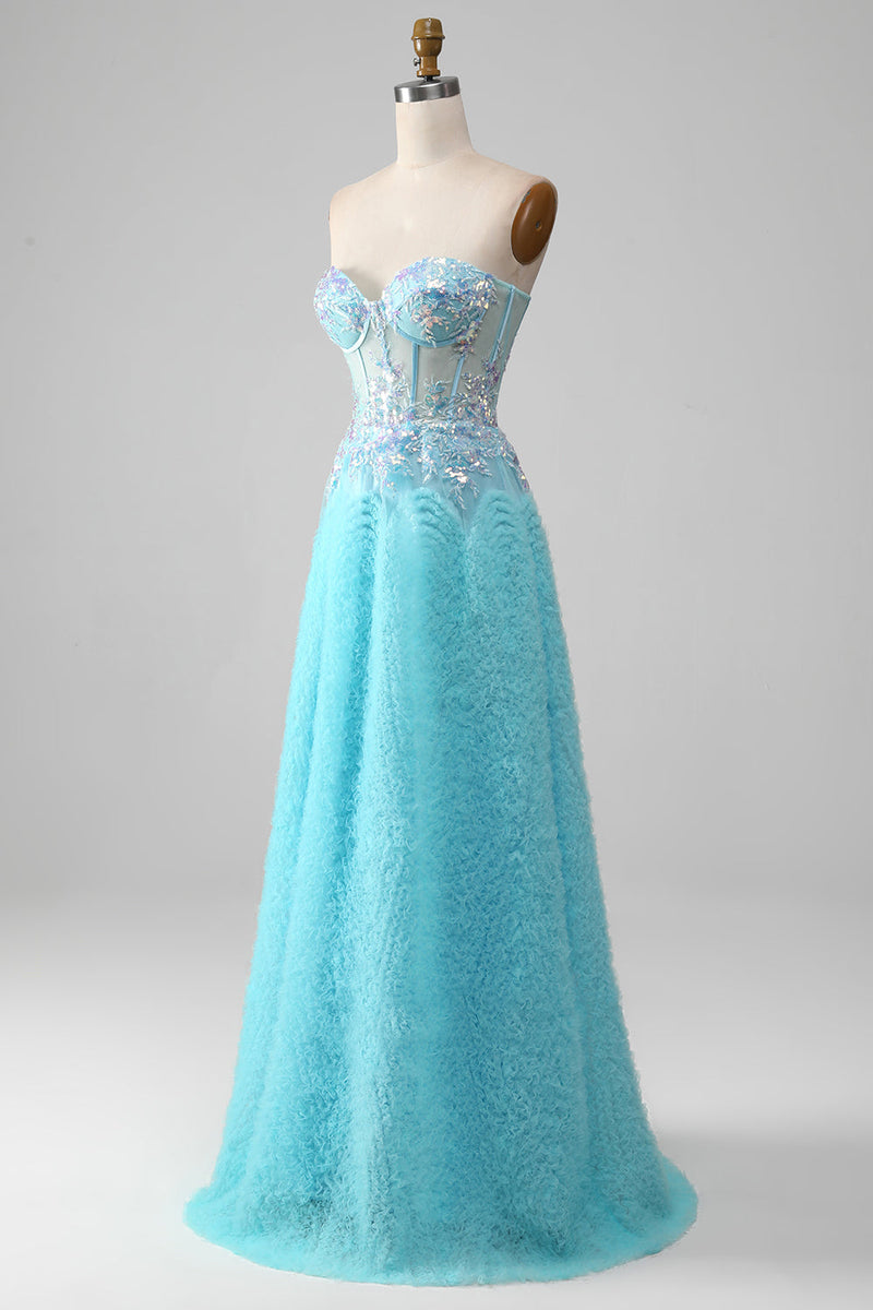 Load image into Gallery viewer, Sky Blue Sweetheart Corset Prom Dress with Sequins