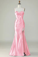 Load image into Gallery viewer, Royal Blue Mermaid Spaghetti Straps Long Prom Dress With Slit