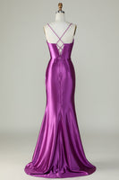 Load image into Gallery viewer, Orange Mermaid Spaghetti Straps Long Corset Prom Dress With Slit