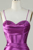 Load image into Gallery viewer, Orange Mermaid Spaghetti Straps Long Corset Prom Dress With Slit