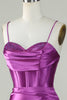 Load image into Gallery viewer, Orange Mermaid Spaghetti Straps Long Corset Prom Dress With Slit