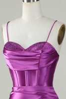 Load image into Gallery viewer, Orange Mermaid Spaghetti Straps Long Corset Prom Dress With Slit