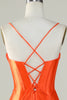 Load image into Gallery viewer, Orange Mermaid Spaghetti Straps Long Corset Prom Dress With Slit