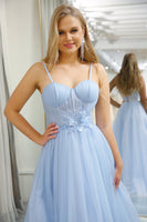 Load image into Gallery viewer, Light Blue A Line Tulle Long Corset Prom Dress