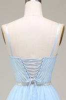 Load image into Gallery viewer, Sparkly Light Blue A-Line Tulle Prom Dress With Appliques