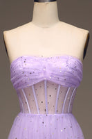Load image into Gallery viewer, Tulle Strapless Purple Corset Prom Dress