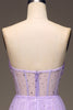 Load image into Gallery viewer, Tulle Strapless Purple Corset Prom Dress