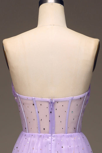 Tulle Strapless Purple Corset Prom Dress