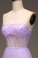 Load image into Gallery viewer, Tulle Strapless Purple Corset Prom Dress