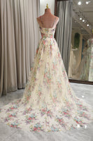 Load image into Gallery viewer, Flower A Line Long Prom Dress With Slit