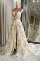 Load image into Gallery viewer, Flower A Line Long Prom Dress With Slit