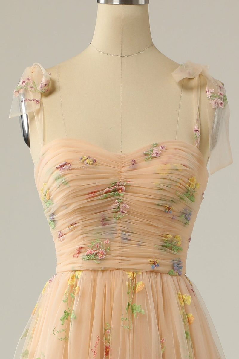 Load image into Gallery viewer, Champagne Embroidery Long Prom Dress