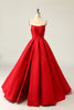 Load image into Gallery viewer, A Line Strapless Red Prom Party Dress with Split Front