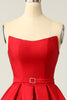 Load image into Gallery viewer, A Line Strapless Red Prom Party Dress with Split Front