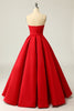 Load image into Gallery viewer, A Line Strapless Red Prom Party Dress with Split Front