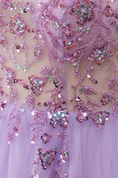 Load image into Gallery viewer, Purple Beaded Tulle Long Prom Dress
