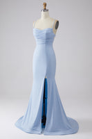 Load image into Gallery viewer, Light Blue Sparkly Mermaid Prom Dress with Slit