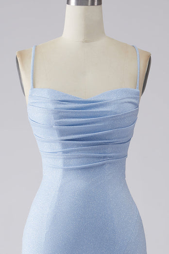 Light Blue Sparkly Mermaid Prom Dress with Slit