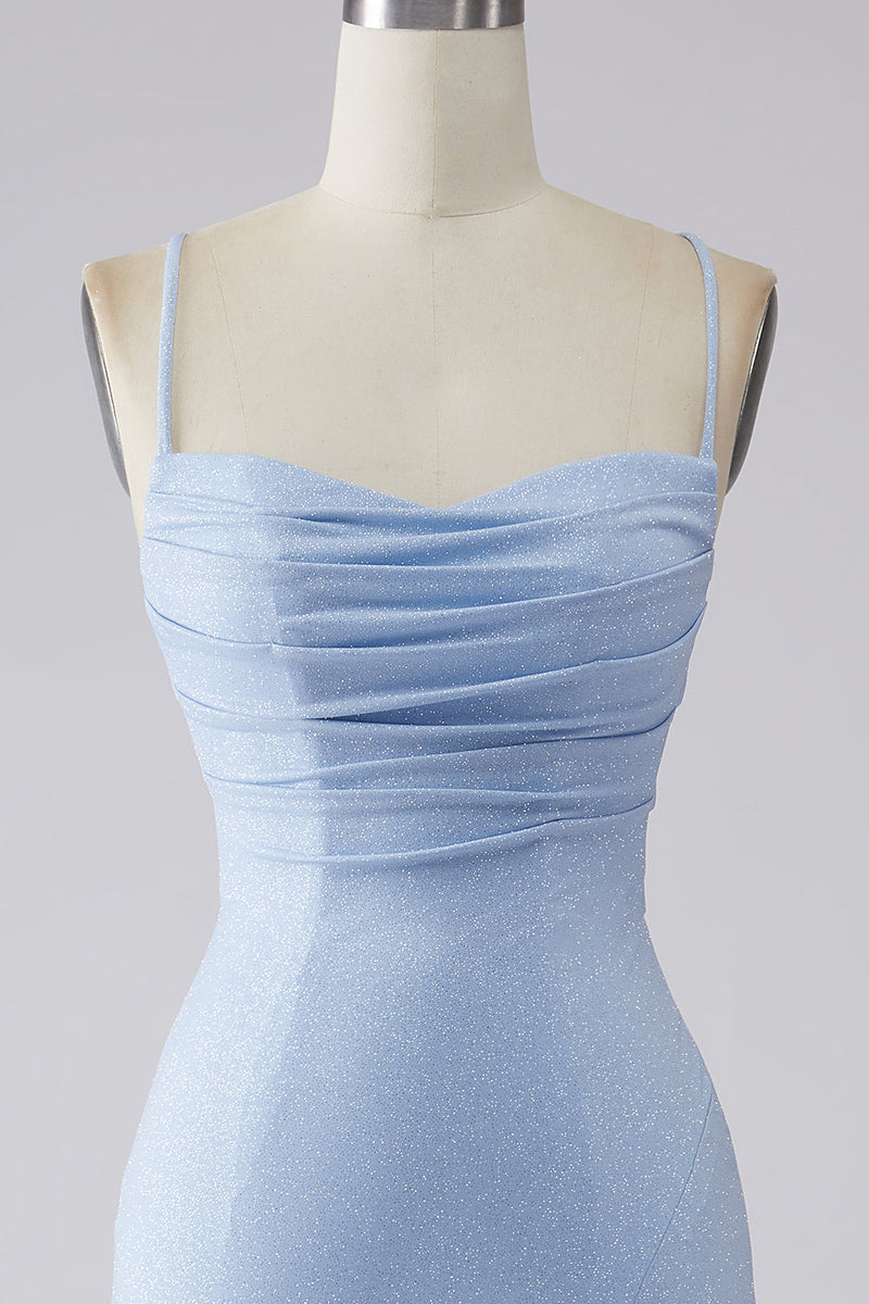 Load image into Gallery viewer, Light Blue Sparkly Mermaid Prom Dress with Slit