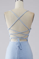 Load image into Gallery viewer, Light Blue Sparkly Mermaid Prom Dress with Slit