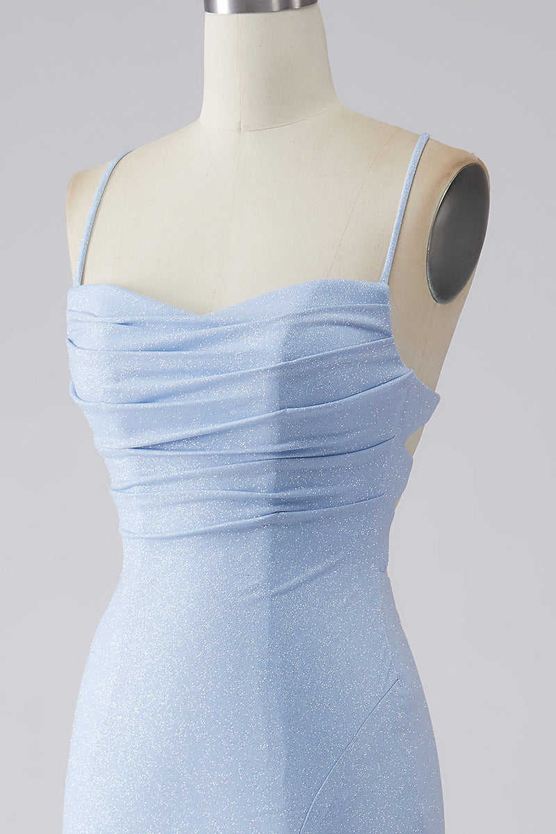 Load image into Gallery viewer, Light Blue Sparkly Mermaid Prom Dress with Slit