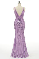 Load image into Gallery viewer, Sparkly Purple Sequins Backless Long Prom Dress