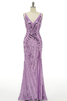 Load image into Gallery viewer, Sparkly Purple Sequins Backless Long Prom Dress