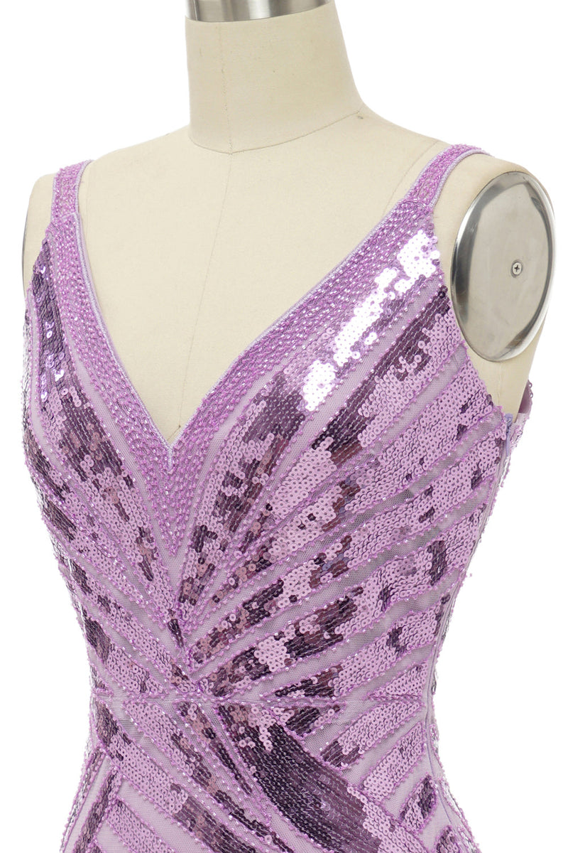 Load image into Gallery viewer, Sparkly Purple Sequins Backless Long Prom Dress