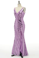 Load image into Gallery viewer, Sparkly Purple Sequins Backless Long Prom Dress