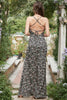 Load image into Gallery viewer, Sheath Halter Black Flower Printed Long Bridesmaid Dress