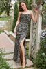 Load image into Gallery viewer, Sheath Halter Black Flower Printed Long Bridesmaid Dress