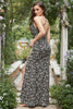 Load image into Gallery viewer, Sheath Halter Black Flower Printed Long Bridesmaid Dress
