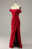 Load image into Gallery viewer, Plus Size Mermaid Off the Shoulder Burgundy Long Prom Dress with Slit