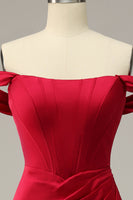 Load image into Gallery viewer, Plus Size Mermaid Off the Shoulder Burgundy Long Prom Dress with Slit