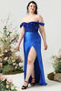 Load image into Gallery viewer, Sheath Off the Shoulder Royal Blue Plus Size Prom Dress with Split Front