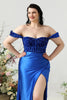 Load image into Gallery viewer, Sheath Off the Shoulder Royal Blue Plus Size Prom Dress with Split Front