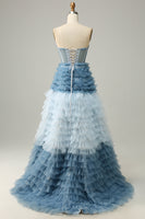 Load image into Gallery viewer, Strapless Lace-Up Back Light Blue Ball Gown Dress