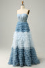 Load image into Gallery viewer, Strapless Lace-Up Back Light Blue Ball Gown Dress