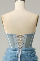 Load image into Gallery viewer, Strapless Lace-Up Back Light Blue Ball Gown Dress