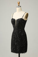 Load image into Gallery viewer, Sparkly Black Corset Sequins Tight Short Prom Dress with Lace