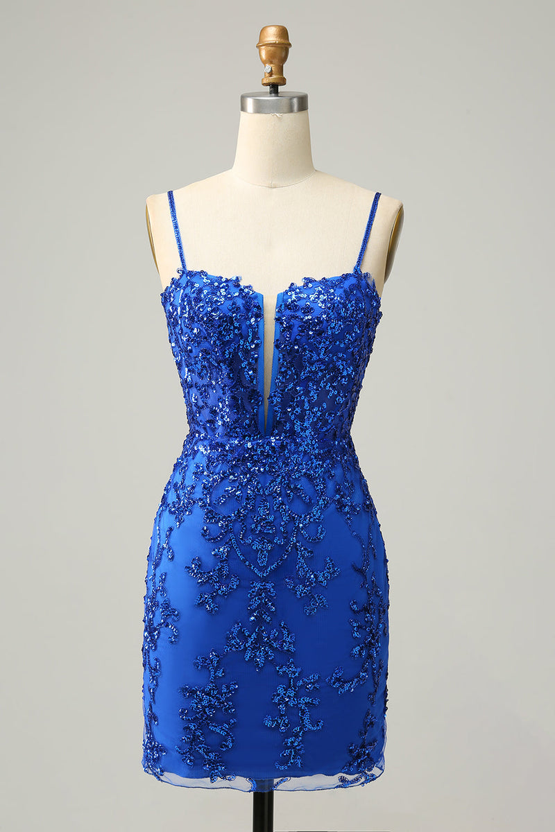 Load image into Gallery viewer, Sparkly Black Corset Sequins Tight Short Prom Dress with Lace