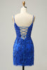 Load image into Gallery viewer, Sparkly Black Corset Sequins Tight Short Prom Dress with Lace