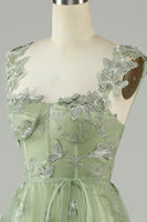 Load image into Gallery viewer, Green Corset Long Tulle Prom Dress with 3D Butterflies