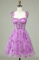 Load image into Gallery viewer, Cute A Line Sweetheart Purple Corset Party Dress with Appliques