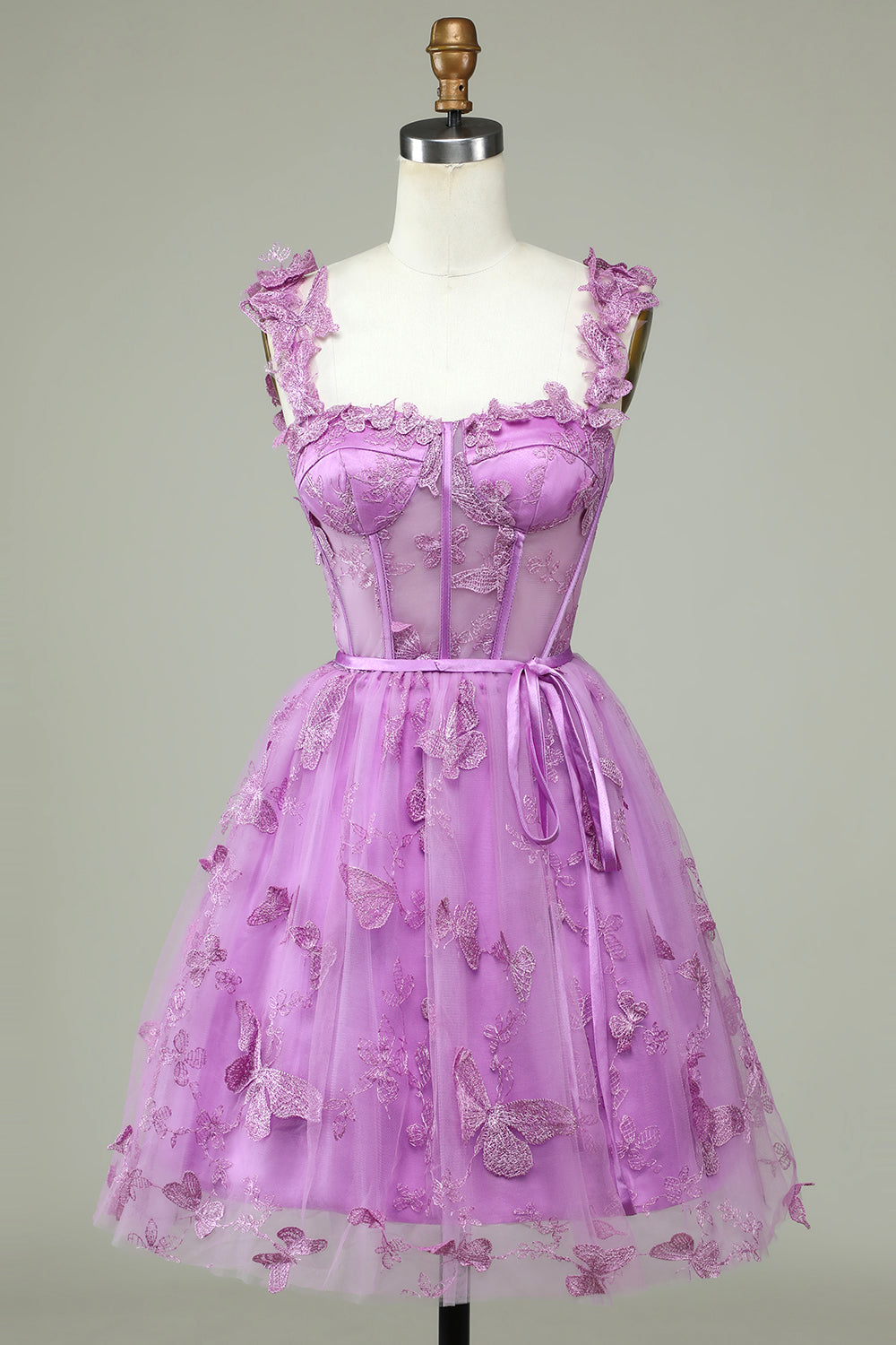 Cute A Line Sweetheart Purple Corset Party Dress with Appliques