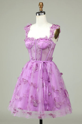 Cute A Line Sweetheart Purple Corset Party Dress with Appliques