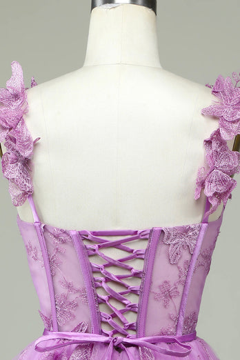 Cute A Line Sweetheart Purple Corset Party Dress with Appliques