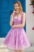 Load image into Gallery viewer, Purple A Line Corset Short Prom Dress with 3D Butterflies