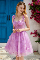 Load image into Gallery viewer, Purple A Line Corset Short Prom Dress with 3D Butterflies