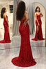 Load image into Gallery viewer, Sparkly Red Mermaid Long Mirror Prom Dress With Slit
